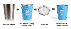 Wholesale 8oz 3D Peace Sign Embossing Silicone Sleeve Stainless Steel Tumbler Cups
