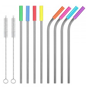 8.5 in 10 in Stainless Steel Reusable Straw With Silicone Sleeve Marker