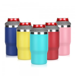 Enfriador de latas con logotipo personalizado de fábrica, Enfriador de latas flaco con triple aislamiento al vacío, brillo para aislador de latas delgadas de 12 oz