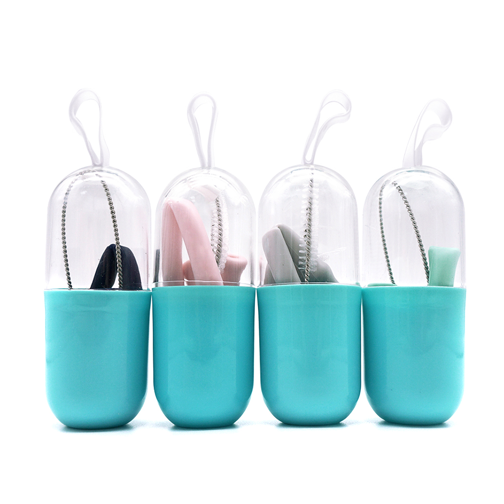 Wholesale Reusable Silicone Collapsible Straw with Cleaning Brush for Home Featured Image