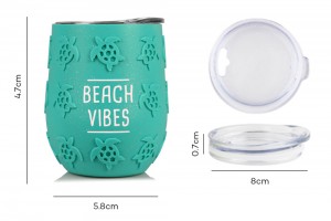 Hight Quality 12oz 3D Sea Turtle Embossing Silicone Sleeve Stainless Steel Wine Tumbler Cups