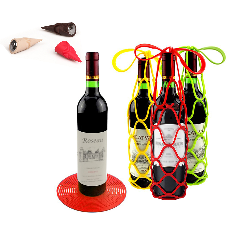 Multi-function Food Grade Silicone Mesh Bag Mat Coasters Wine Basket Bottle Holder Wine Mesh Tote Carrier Featured Image