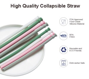 Wholesale Reusable Silicone Collapsible Straw with Cleaning Brush for Home