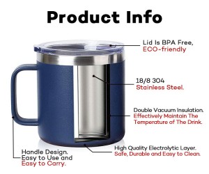 Ambongadiny BPA maimaim-poana rindrina roa 304 Stainless Steel Travel Mug ho an'ny ivelany