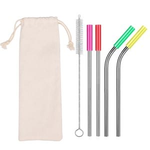 8.5 in 10 in Stainless Steel Reusable Straw With Silicone Sleeve Marker