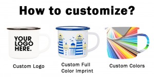 Оптова барвиста сублімація або друк логотипу на замовлення, емальована кружка для кемпінгу