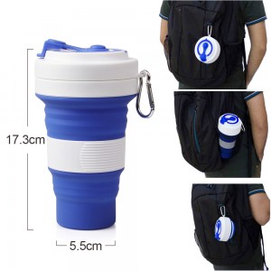 Gjenbrukbar BPA-fri sammenleggbar silikonkopp for reiser