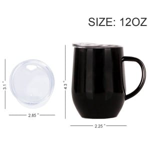 12oz ຮູບຮ່າງ Stemless Stainless Steel Wine Tumbler Cup ມີມືຈັບ