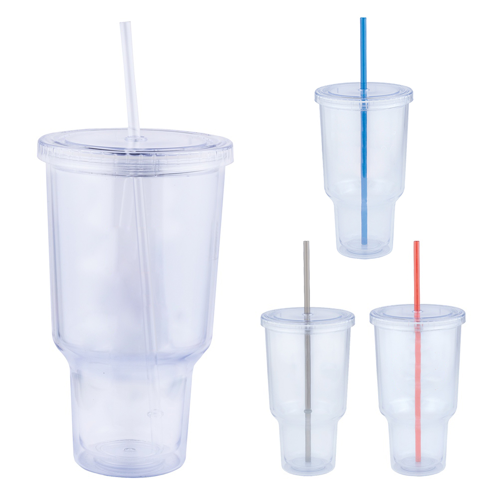 Plastic 30 oz BPA Free Clear Custom Printing Travel Tumbler Cups With Lid Straw Featured Image