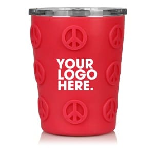 8oz 3D Peace Sign Embossing Silicone Sleeve Stainless Steel Tumbler Cups