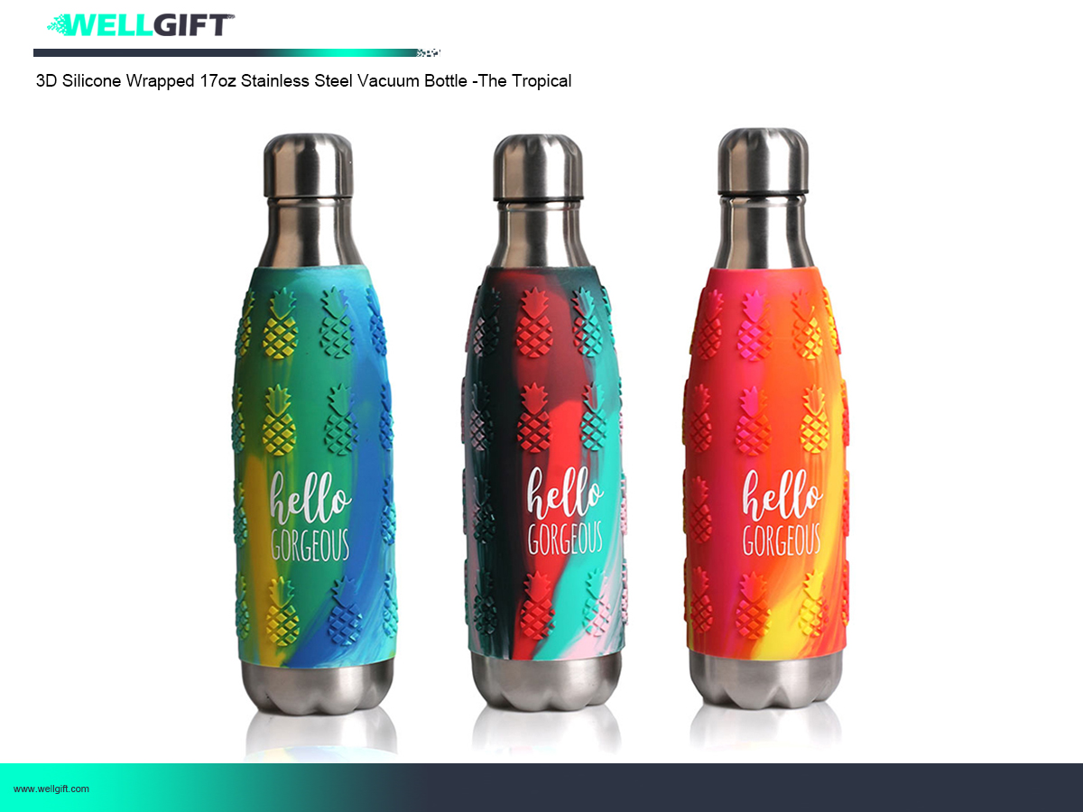 3D Silicone Wrapped 170z Stainless Steel Vacuum Bottle-the Tropical Featured Image