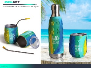 SS Tumbler / Bote na may 3D Silicone Sleeve-the Tropical