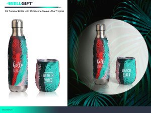 Pahar/Sticlă SS cu manșon din silicon 3D – The Tropical